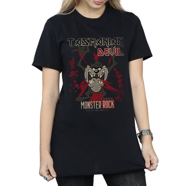 Looney Tunes Dam/Tjej Tasmanian Devil Monster Rock Boyfriend T-shirt i bomull