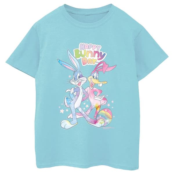Looney Tunes T-shirt i bomull för flickor Bugs And Daffy Happy Bunny Day Baby Blue 3-4 Years