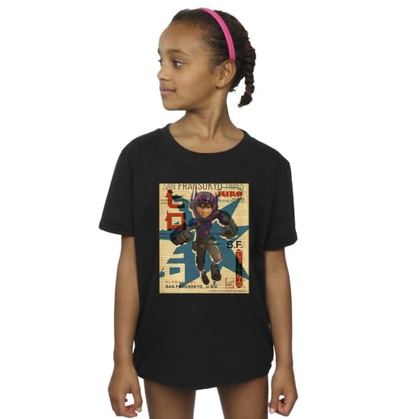 Disney T-shirt i bomull för flickor - Big Hero 6 Baymax Hiro Newspaper