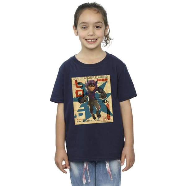 Disney T-shirt i bomull för flickor - Big Hero 6 Baymax Hiro Newspaper