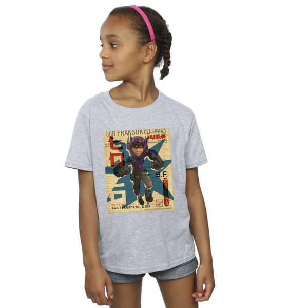 Disney T-shirt i bomull för flickor - Big Hero 6 Baymax Hiro Newspaper