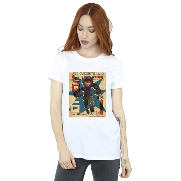 Disney Womens/Ladies Big Hero 6 Baymax Hiro Newspaper Cotton Boyfriend T-Shirt