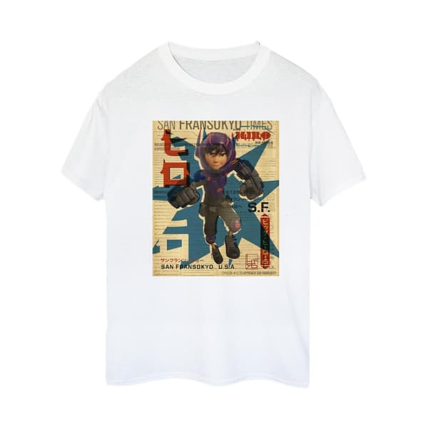 Disney Womens/Ladies Big Hero 6 Baymax Hiro Newspaper Cotton Boyfriend T-Shirt