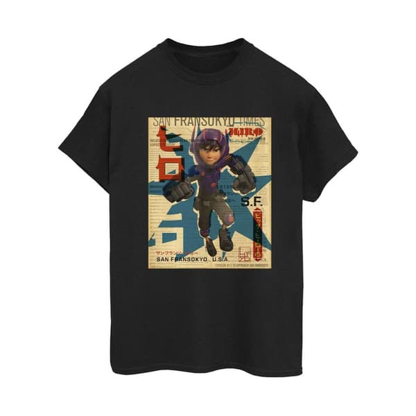 Disney Womens/Ladies Big Hero 6 Baymax Hiro Newspaper Cotton Boyfriend T-Shirt
