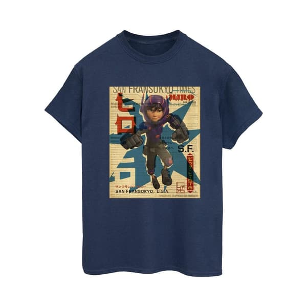Disney Womens/Ladies Big Hero 6 Baymax Hiro Newspaper Cotton Boyfriend T-Shirt
