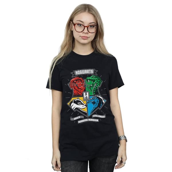 Harry Potter Dam/Tjej Hogwarts Toon Crest Boyfriend T-shirt i bomull