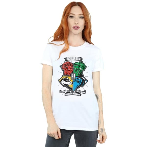 Harry Potter Dam/Tjej Hogwarts Toon Crest Boyfriend T-shirt i bomull