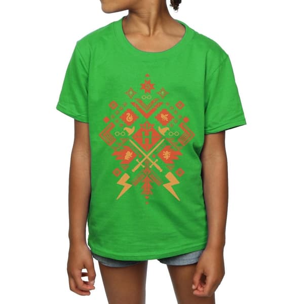 Harry Potter Girls Christmas Fair Isle Cotton T-Shirt
