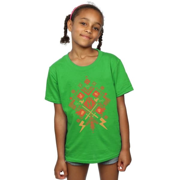 Harry Potter Girls Christmas Fair Isle Cotton T-Shirt