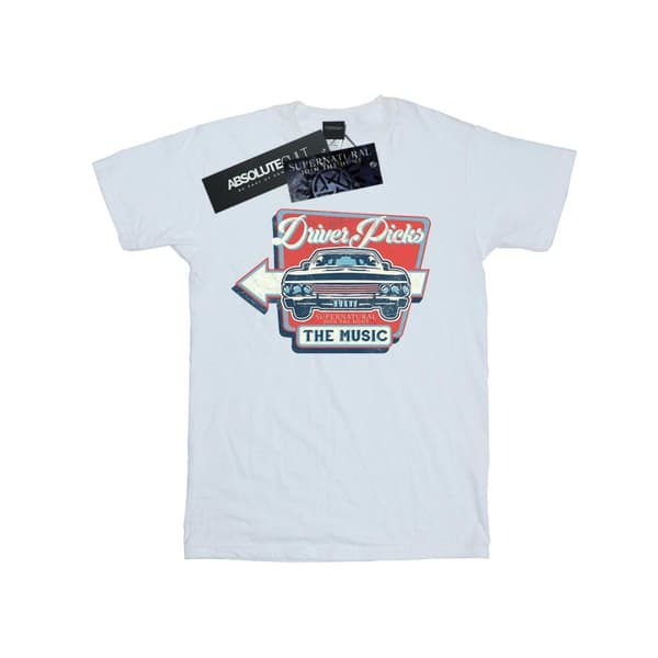 Supernatural Womens/Ladies Driver Picks The Music Cotton Boyfriend T-Shirt White S