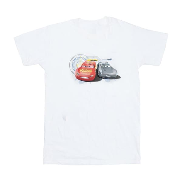 Disney Dam/kvinnor Cars Lightning Vs Storm Boyfriend T-shirt i bomull White L