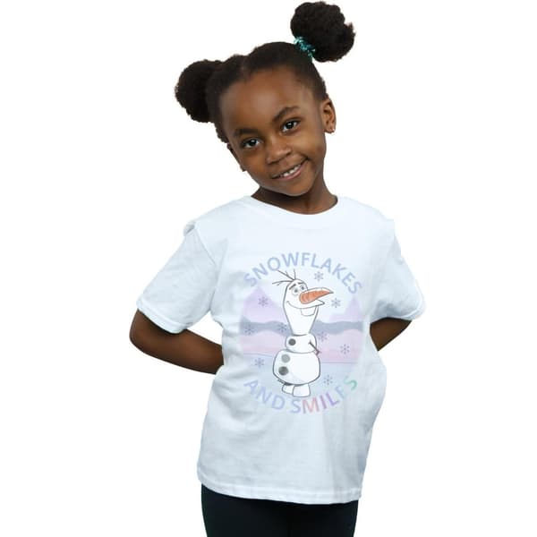 Disney Girls Frozen 2 Olaf Snowflakes And Smiles Cotton T-Shirt
