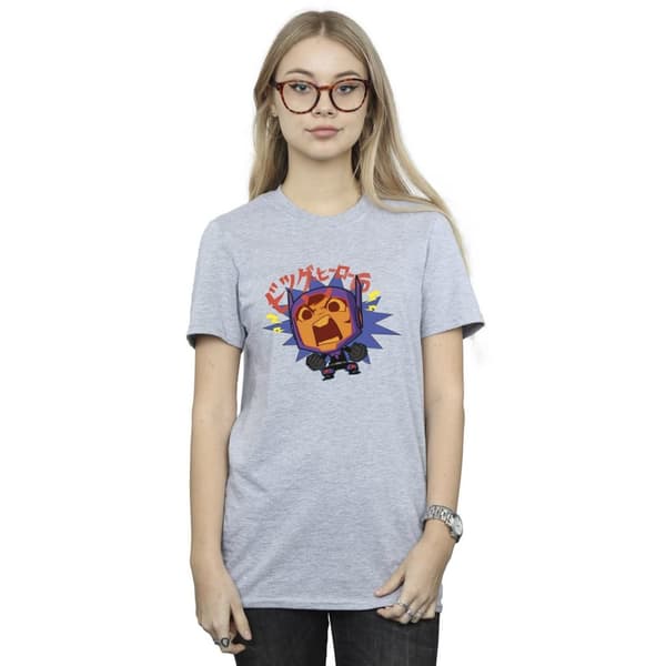 Disney Womens/Ladies Big Hero 6 Baymax Hiro Angry Manga Cotton Boyfriend T-Shirt