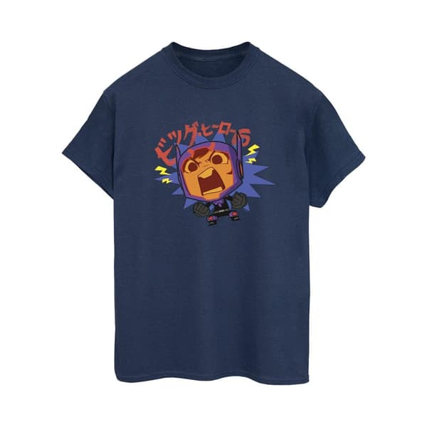Disney Womens/Ladies Big Hero 6 Baymax Hiro Angry Manga Cotton Boyfriend T-Shirt