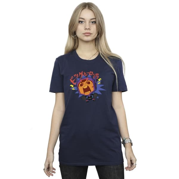 Disney Womens/Ladies Big Hero 6 Baymax Hiro Angry Manga Cotton Boyfriend T-Shirt