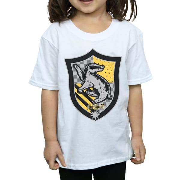 Harry Potter Girls Hufflepuff Crest Flat Cotton T-Shirt