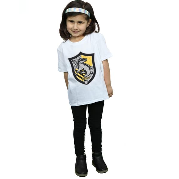 Harry Potter Girls Hufflepuff Crest Flat Cotton T-Shirt