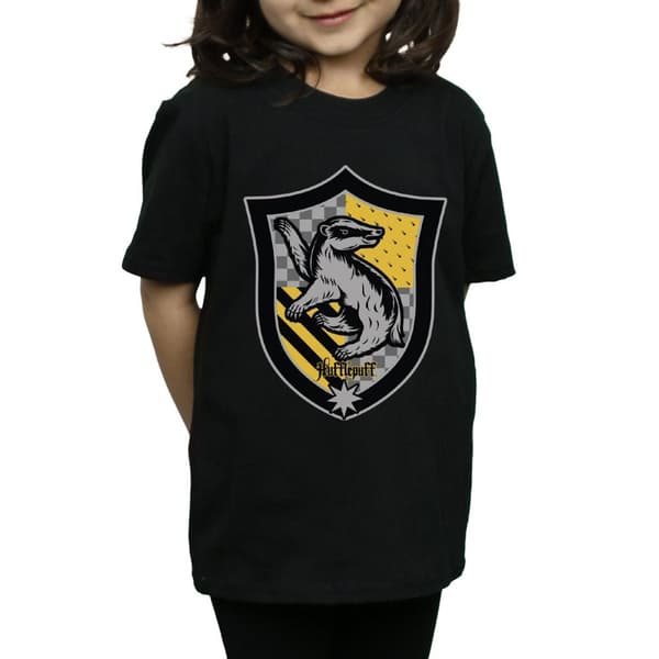 Harry Potter Girls Hufflepuff Crest Flat Cotton T-Shirt