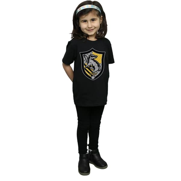 Harry Potter Girls Hufflepuff Crest Flat Cotton T-Shirt