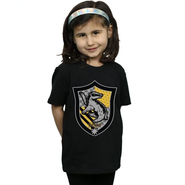 Harry Potter Girls Hufflepuff Crest Flat Cotton T-Shirt