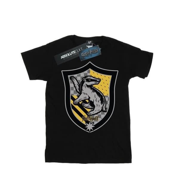 Harry Potter Girls Hufflepuff Crest Flat Cotton T-Shirt Black 5-6 Years
