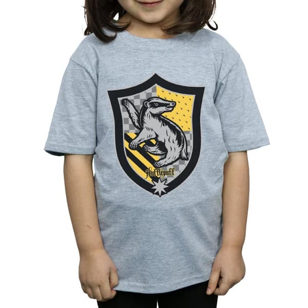 Harry Potter Girls Hufflepuff Crest Flat Cotton T-Shirt