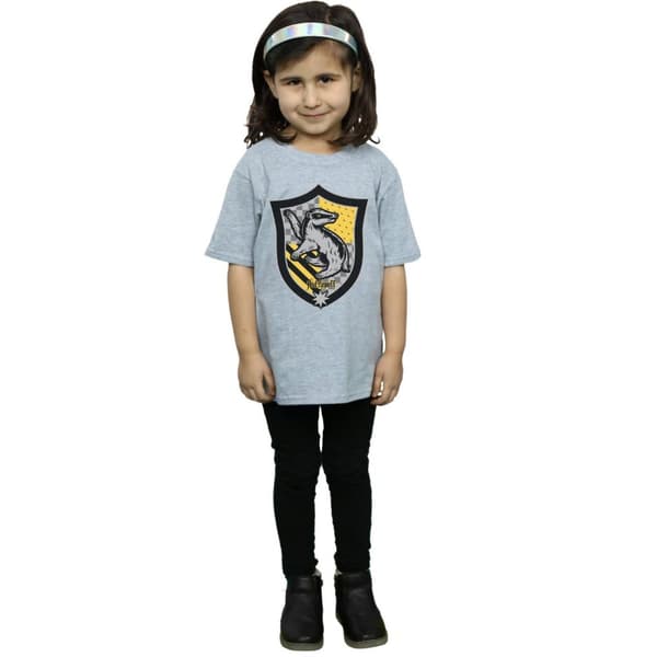 Harry Potter Girls Hufflepuff Crest Flat Cotton T-Shirt