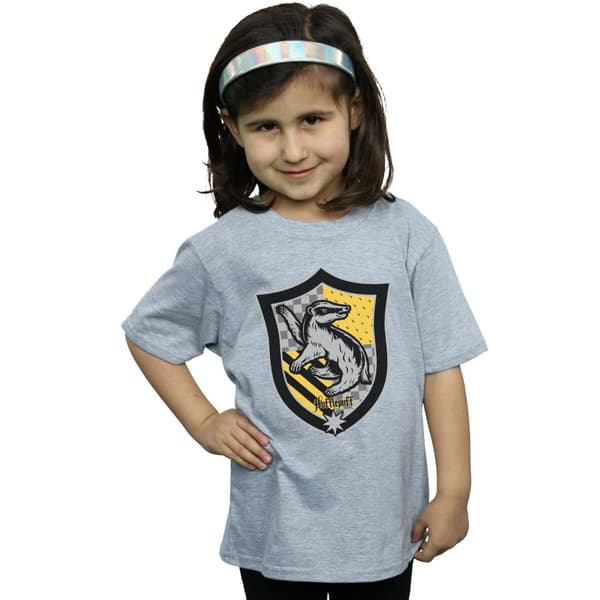 Harry Potter Girls Hufflepuff Crest Flat Cotton T-Shirt