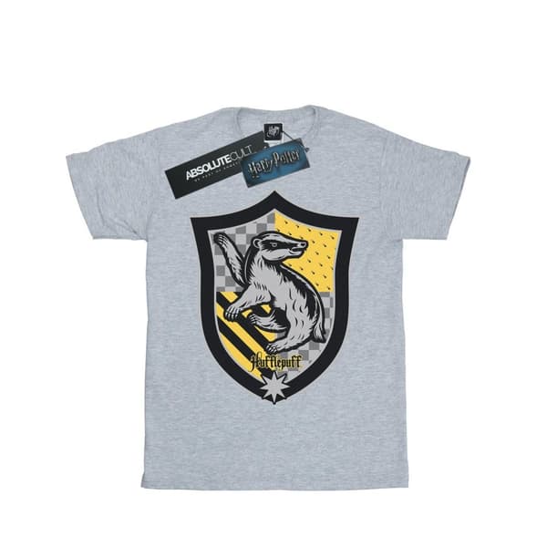 Harry Potter Girls Hufflepuff Crest Flat Cotton T-Shirt