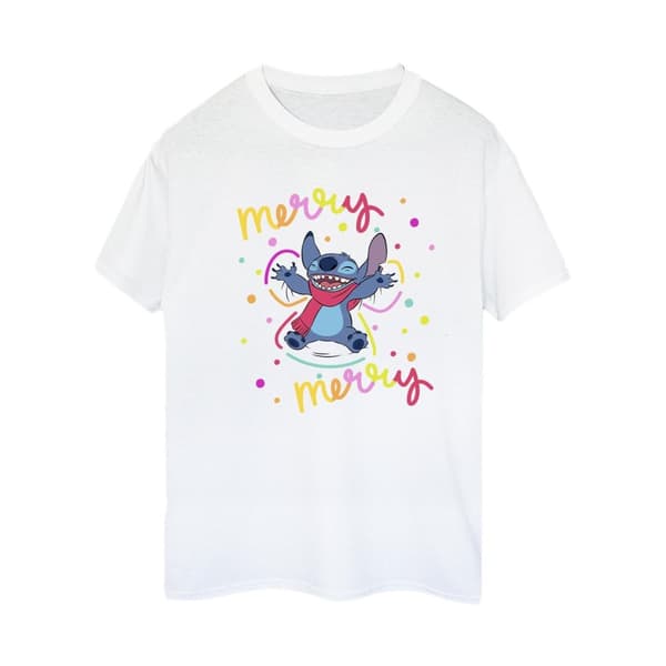 Disney Womens/Ladies Lilo & Stitch Merry Rainbow Cotton Boyfriend T-Shirt