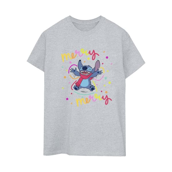 Disney Dam/Lillo & Stitch Merry Rainbow Boyfriend T-shirt i bomull