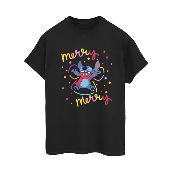Disney Dam/Lillo & Stitch Merry Rainbow Boyfriend T-shirt i bomull