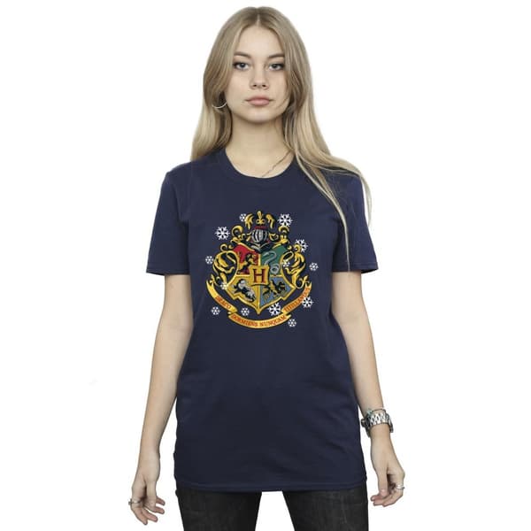 Harry Potter Dam/kvinnor Christmas Crest Boyfriend T-shirt i bomull