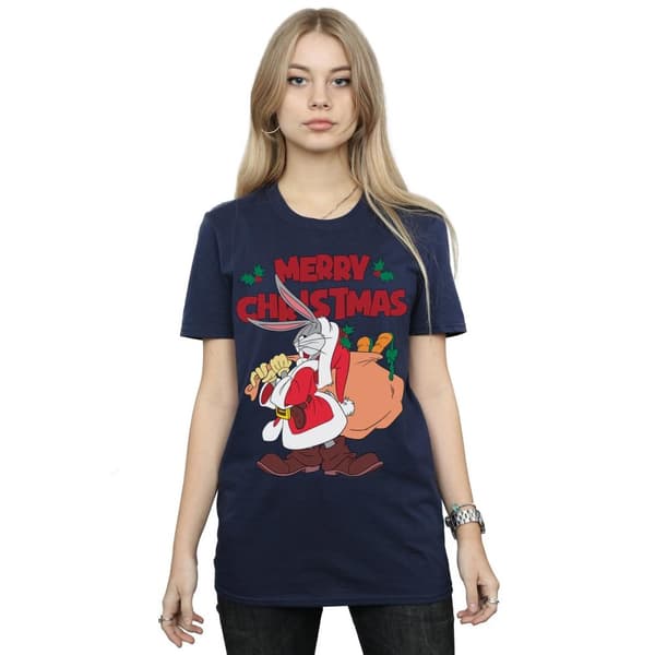 Looney Tunes Womens/Ladies Santa Bugs Bunny Cotton Boyfriend T-Shirt