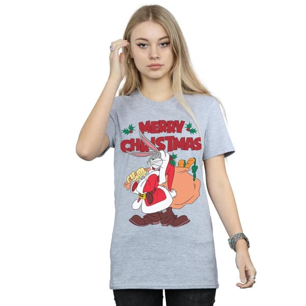 Looney Tunes Womens/Ladies Santa Bugs Bunny Cotton Boyfriend T-Shirt