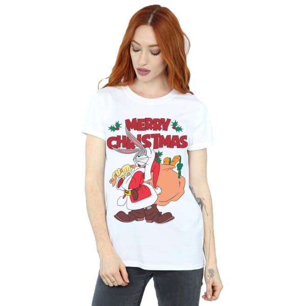 Looney Tunes Womens/Ladies Santa Bugs Bunny Cotton Boyfriend T-Shirt