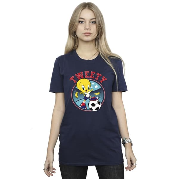 Looney Tunes Dam/Tjej Tweety Football Circle Boyfriend T-shirt i bomull