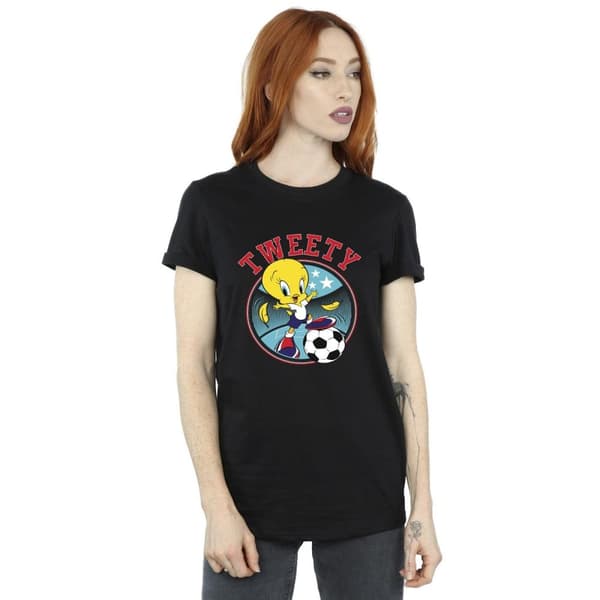 Looney Tunes Dam/Tjej Tweety Football Circle Boyfriend T-shirt i bomull