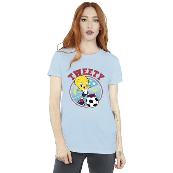 Looney Tunes Dam/Tjej Tweety Football Circle Boyfriend T-shirt i bomull