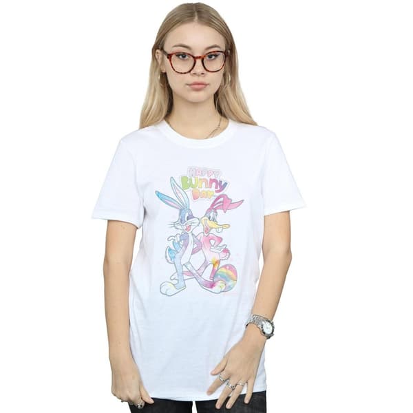 Looney Tunes Womens/Ladies Bugs And Daffy Happy Bunny Day Cotton Boyfriend T-Shirt
