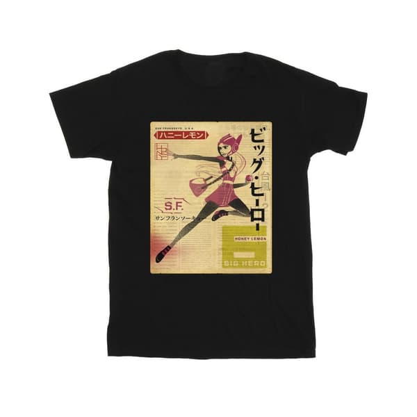 Disney Pojkar Big Hero 6 Baymax Honey Lemon Newspaper T-shirt Black 3-4 Years