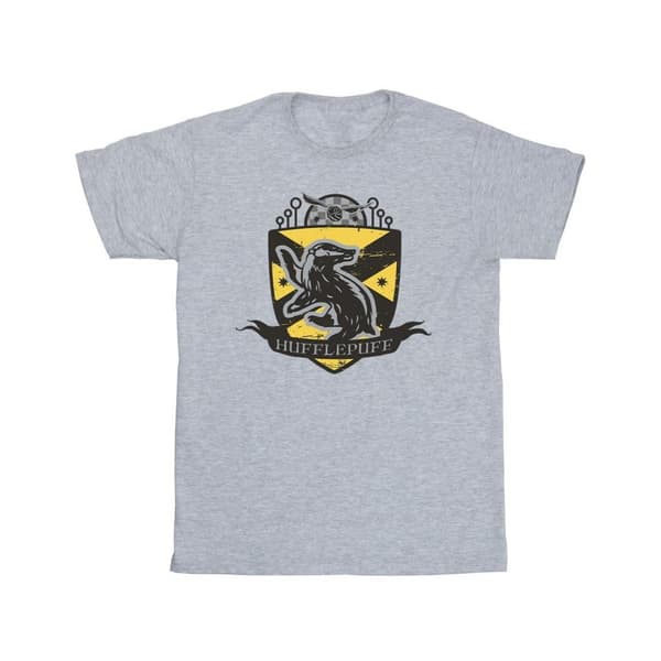 Harry Potter Girls Hufflepuff Chest Badge Cotton T-Shirt Sports Grey 12-13 Years