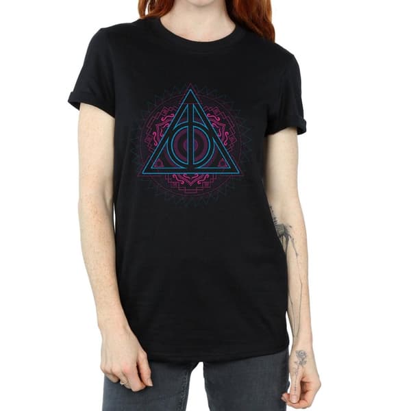 Harry Potter Womens/Ladies Neon Deathly Hallows Cotton Boyfriend T-Shirt