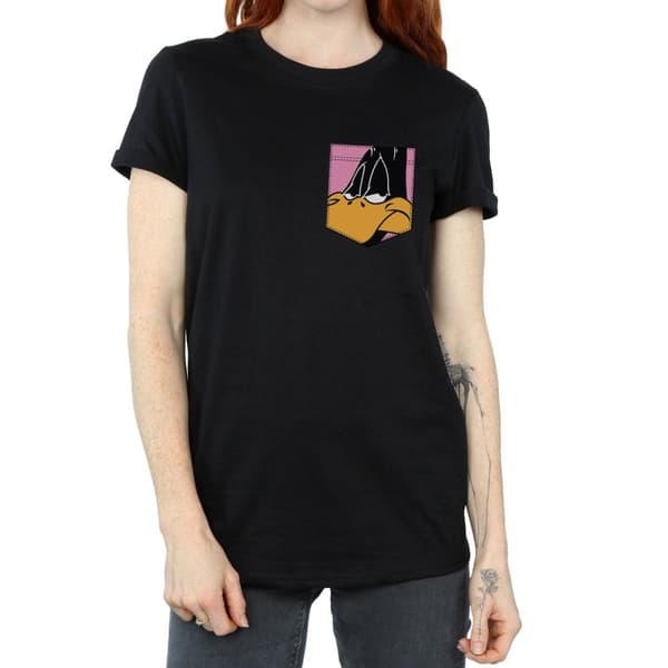 Looney Tunes Womens/Ladies Daffy Duck Face Faux Pocket Cotton Boyfriend T-Shirt
