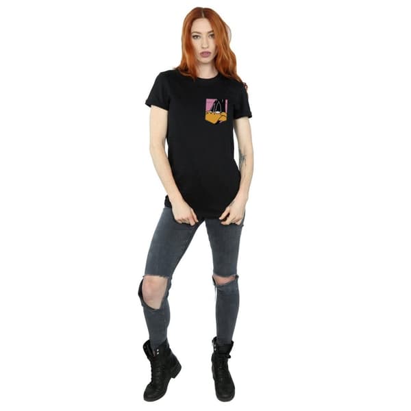 Looney Tunes Womens/Ladies Daffy Duck Face Faux Pocket Cotton Boyfriend T-Shirt