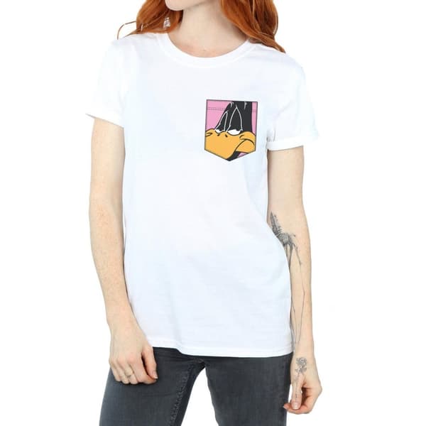 Looney Tunes Womens/Ladies Daffy Duck Face Faux Pocket Cotton Boyfriend T-Shirt