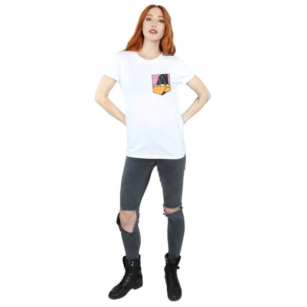 Looney Tunes Womens/Ladies Daffy Duck Face Faux Pocket Cotton Boyfriend T-Shirt