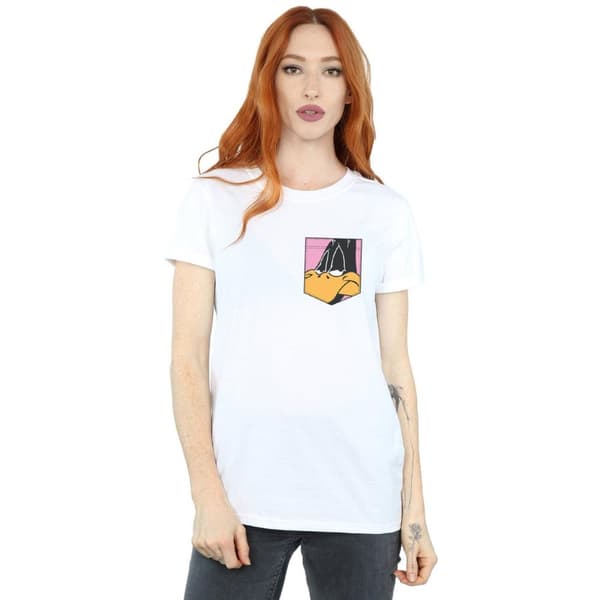 Looney Tunes Womens/Ladies Daffy Duck Face Faux Pocket Cotton Boyfriend T-Shirt