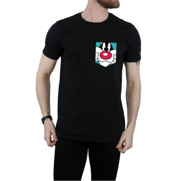 Looney Tunes Mens Sylvester Face Faux Pocket T-Shirt