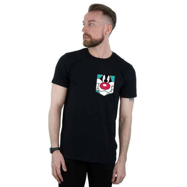 Looney Tunes Mens Sylvester Face Faux Pocket T-Shirt